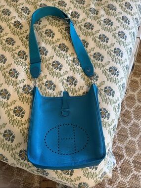 Hermes Teal Blue Evelyne pm Shoulder Bag